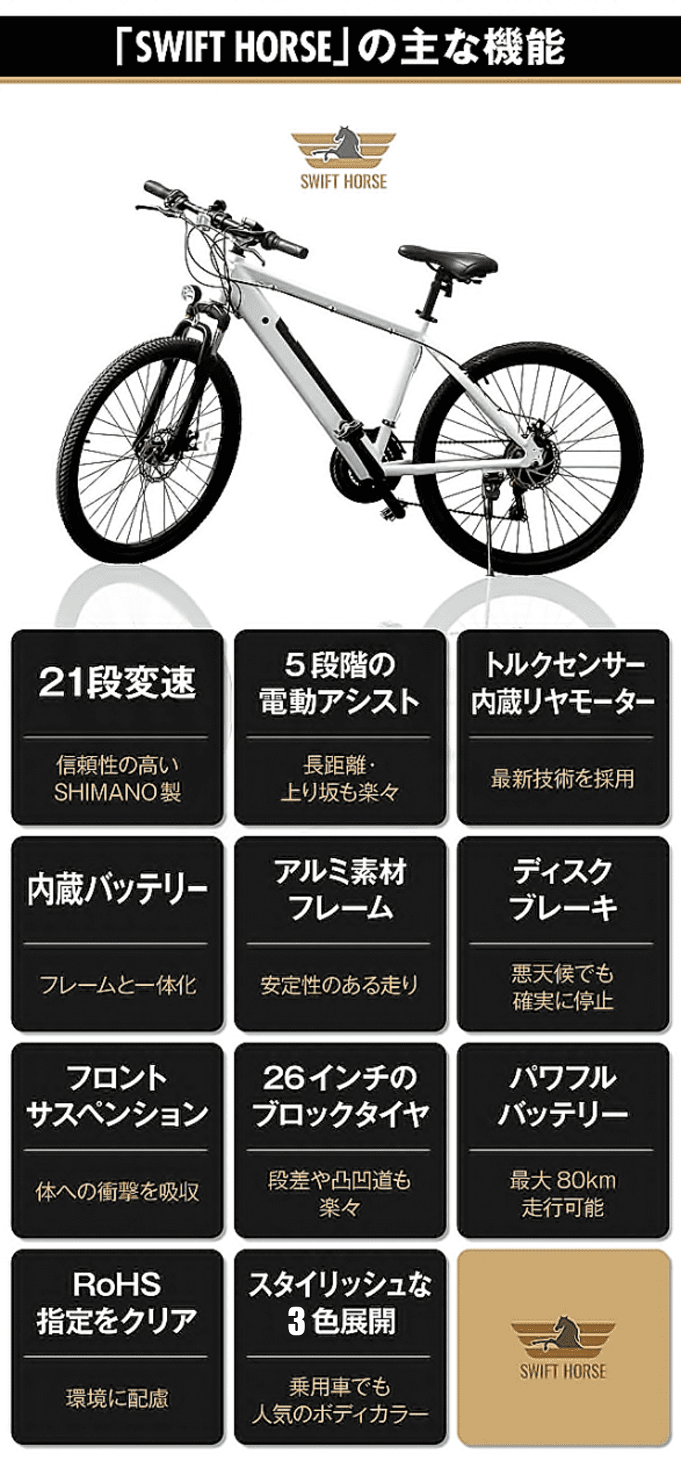 電動アシスト ＋ 21段変速 ハイスペック マウンテンバイク「SWIFT