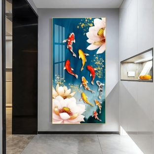 クリスタル ポーセリン キャンバス 「鯉」A with ダイヤモンド 120*60